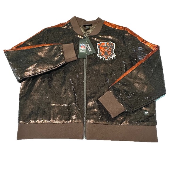 NWT Wild Collective NFL Cleveland Browns Women's Sequin Jacket Size XL MSRP $160 - Picture 1 of 8